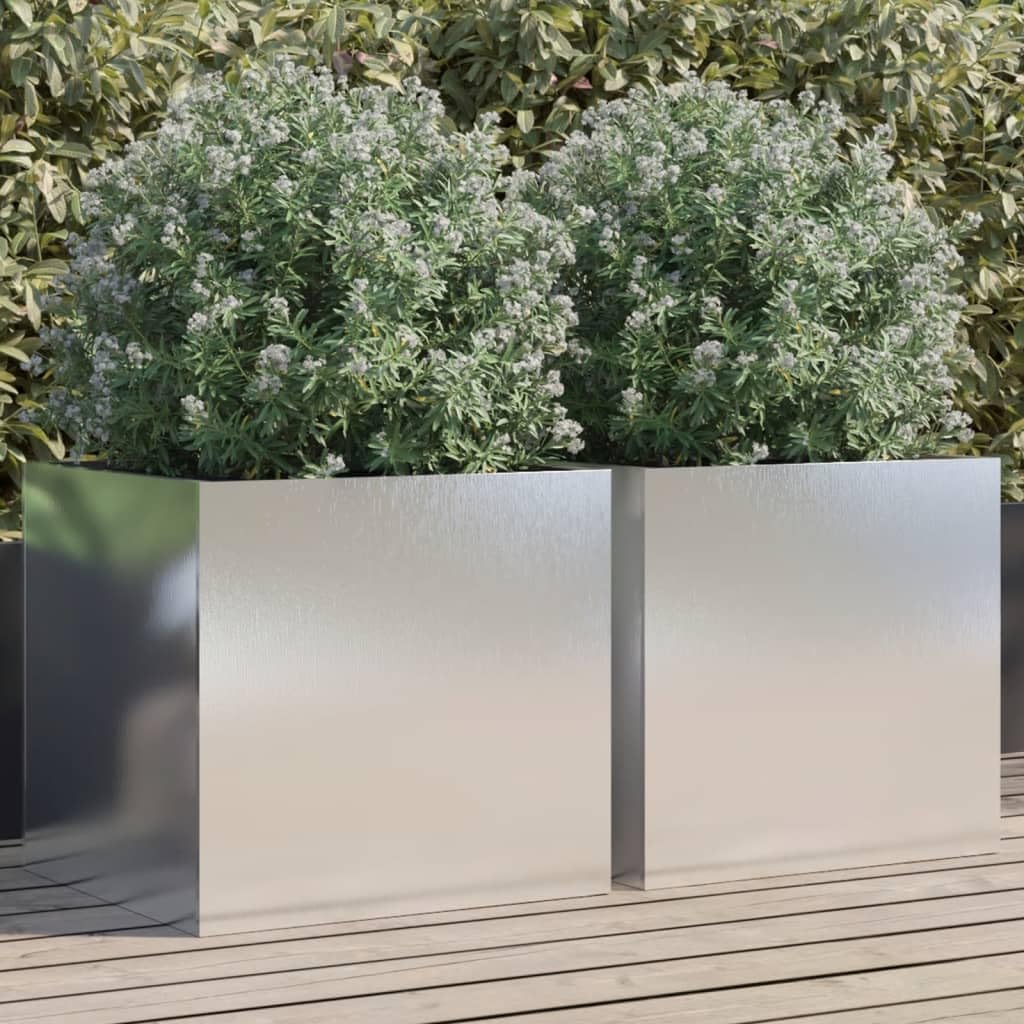 Tmriohed Stainless Steel Planter Boxes Set of 2 Large Silver Rectangular Modern Outdoor Indoor Garden Flower Pot 19.3"x18.5"x18.1" for Patio Balcony Living Room