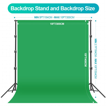 EMART 10 x 10 ft Heavy Duty Backdrop Support System, Professional Photography Lighting Kit with 5500K 50W LED, 10 * 15ft Backdrop *3, Reflector, Umbrellas&Softbox Lighting Kit for Studio, Portrait