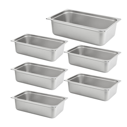 HECMAC 6 Pack Anti-Jam Hotel Pans, Full Size 6 Inch Deep, Commercial Stainless Steel Chafing Steam Table Pan, Catering Storage Metal Food Pan, 23 Gauge
