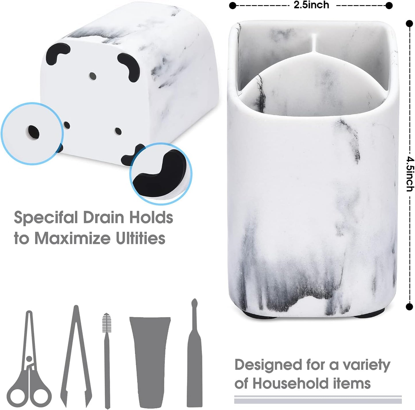 ZCCZ Toothbrush Holder for Bathroom - Premium White Marble Organizer for Electric or Kids Toothbrushes