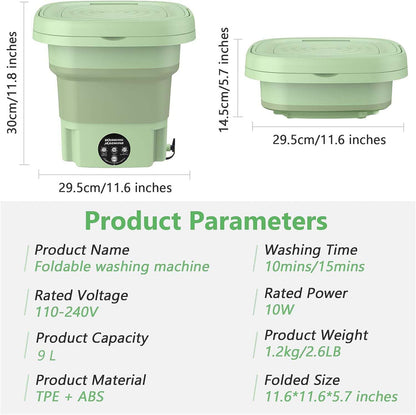MacLehose Mini Portable Washing Machine, Mini Washer and Dryer Combo, 9L, Foldable for Baby Clothes, Underwear, Socks,