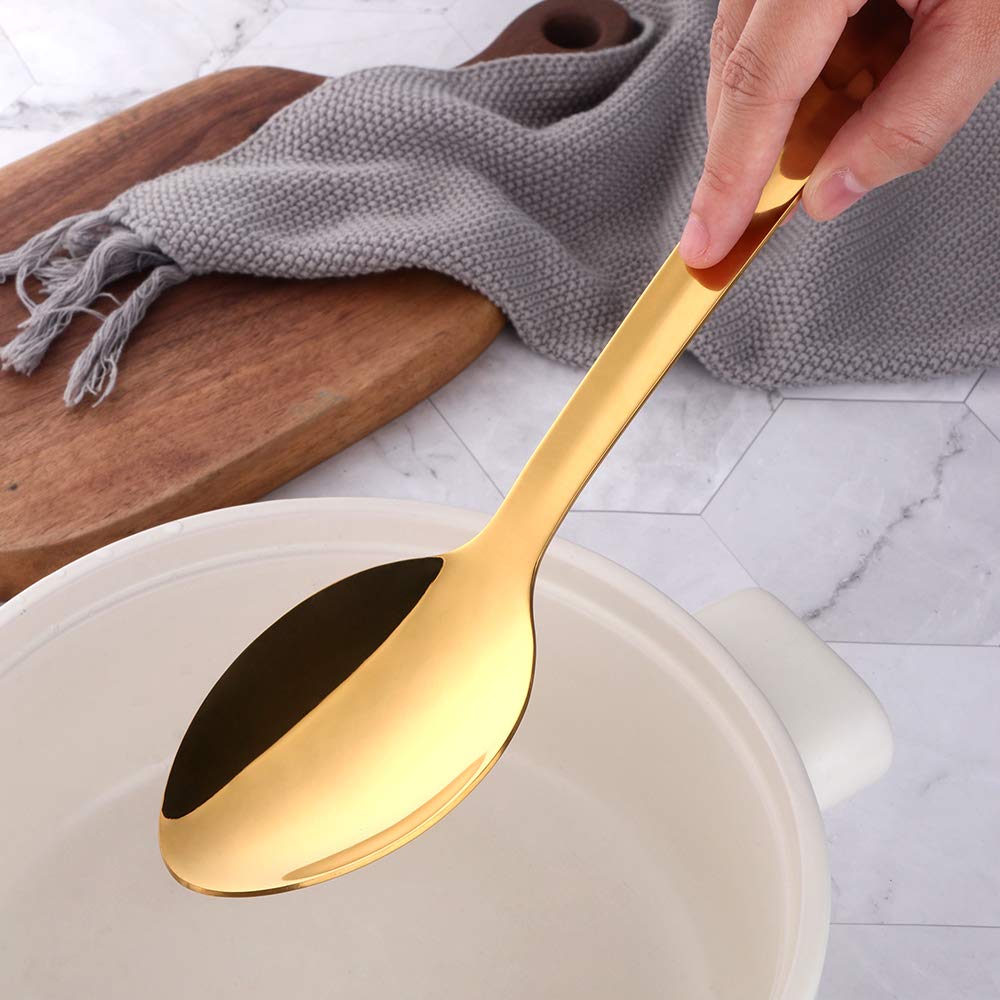 BOOTLION 13-Inch Serving Spoons Set of 4, Stainless Steel Buffet Banquet Spoon，Gold Long Handle Serving Spoons for Catering, Kitchen Dishwasher safe