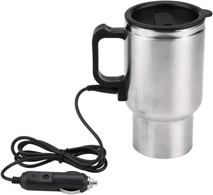 12V Electric Cup for Car, Stainless Steel Travel Heating Cup for Coffee Tea (12V 450ml)