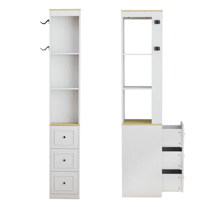 Havemies 73 Inch Media Storage Cabinet with Integrated Organization System, Antique White Slim Design Features 3 Drawers and Hooks for CD DVD and Game Console Display