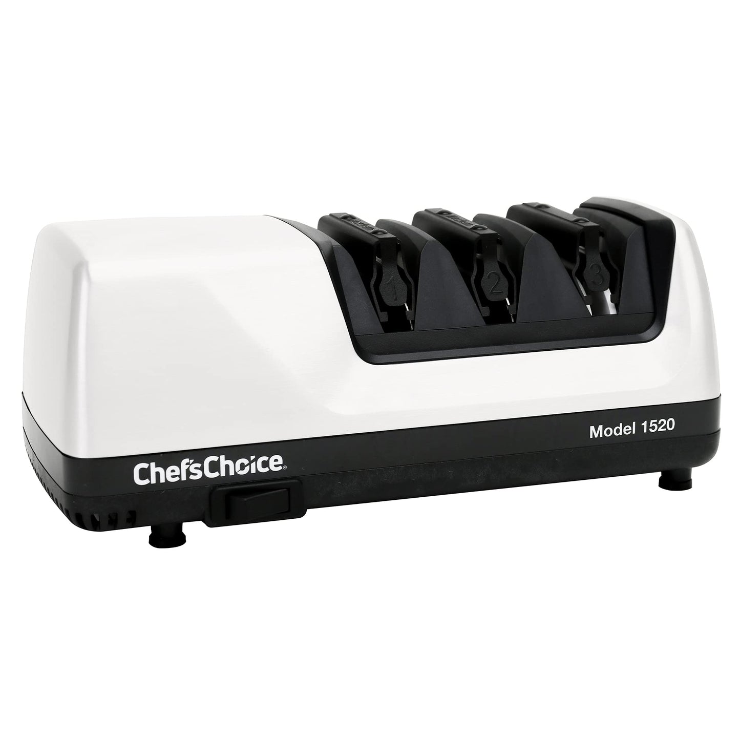 Chef’s Choice Professional Electric Knife Sharpeners for 15- and 20-Degree Straight-Edge and Serrated Knives with Diamond Abrasives & Precision Angle Control, 3-Stage, White
