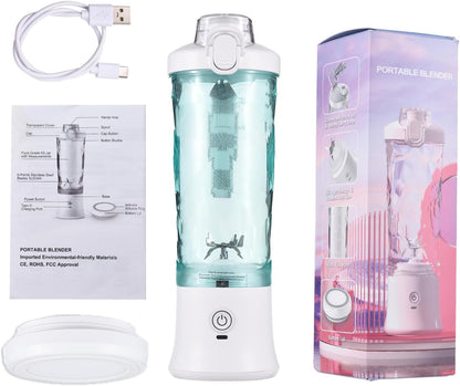 Portable Blender for Smoothies - 20 Oz Mini Glass Mixer with 6 Blades, USB Rechargeable