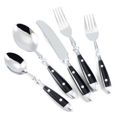 Kelenfer Silverware Set 60-Piece 18/10 Stainless Steel Black Vintage Flatware Handle Luxury Cutlery Service for 12