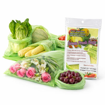 Reusable Produce Bags to Keep Fruit Fresh Longer, 40 Pack (20S, 20L) Vegetable Storage Bags for Refrigerator, Reusable Salad & Cut Flower Storage Bags, BPA Free