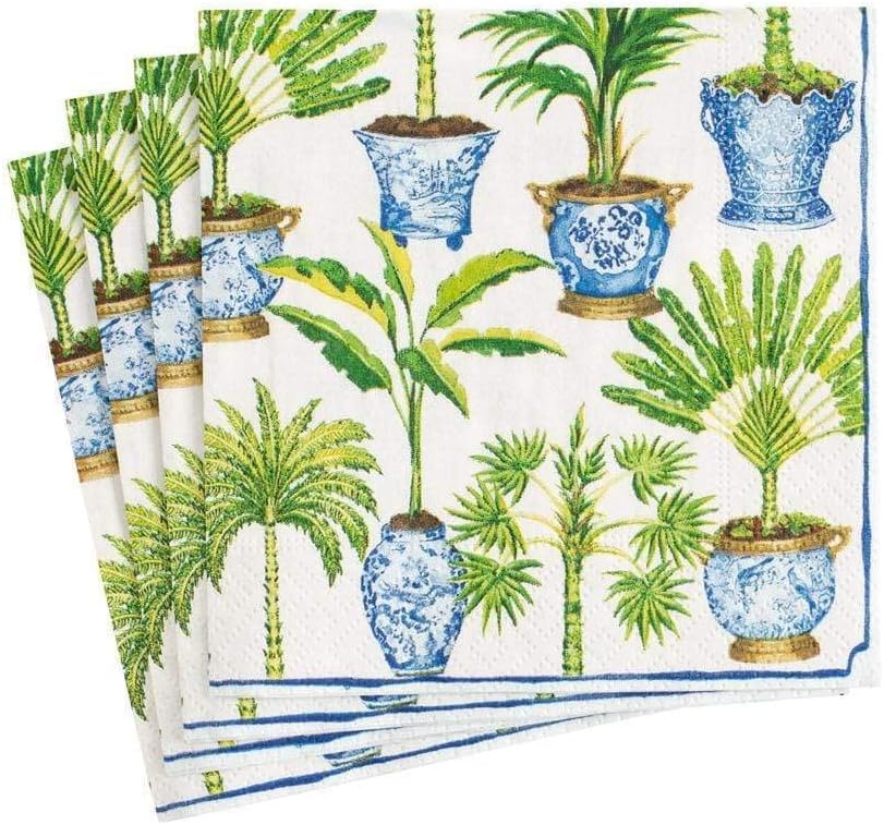 Caspari Potted Palms Paper Cocktail Napkins, Two Packs of 20 in White