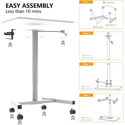 MPETAPT 28-Inch Mobile Standing Desk, Computer Workstations with Cup Holder, Portable Standing Desk with Lockable Wheels, Rolling Table for Home Office Classroom Hospital (Snow-White, Steel Classic)
