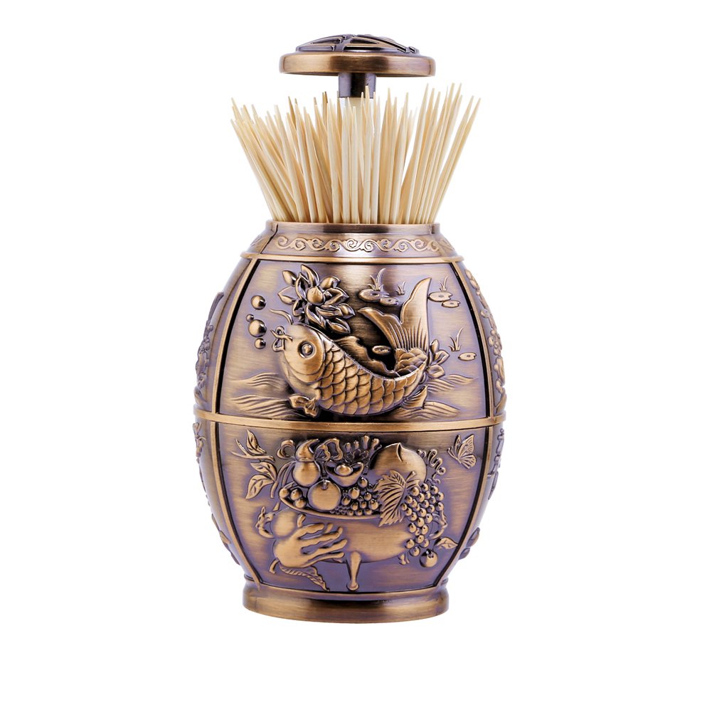 ANGROC Push Style Retro Metal Automatic Toothpick Holder, House Warming Gifts, Retractable Toothpicks Case Can Box Organizer Storage Container, for Home Restaurant Café Club Bar Hotel ( Red Bronze )