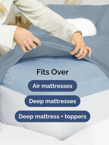 Skiennix Extra Deep King Sheet Set - 6-Piece Breathable Cooling Bedding - Soft, Wrinkle-Free Heathered Blue