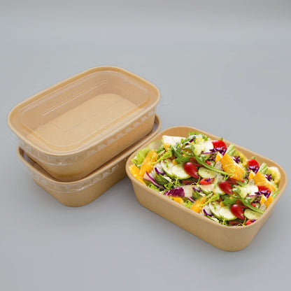 ganfaner 17oz Disposable Meal Prep Food Container Box with Lids, 50 Sets Kraft Paper Bowls Compostable for Soup Noodles Acai Microwave Safe, Leak-Proof Salad Bowl for Lunch Party Home School Take Out