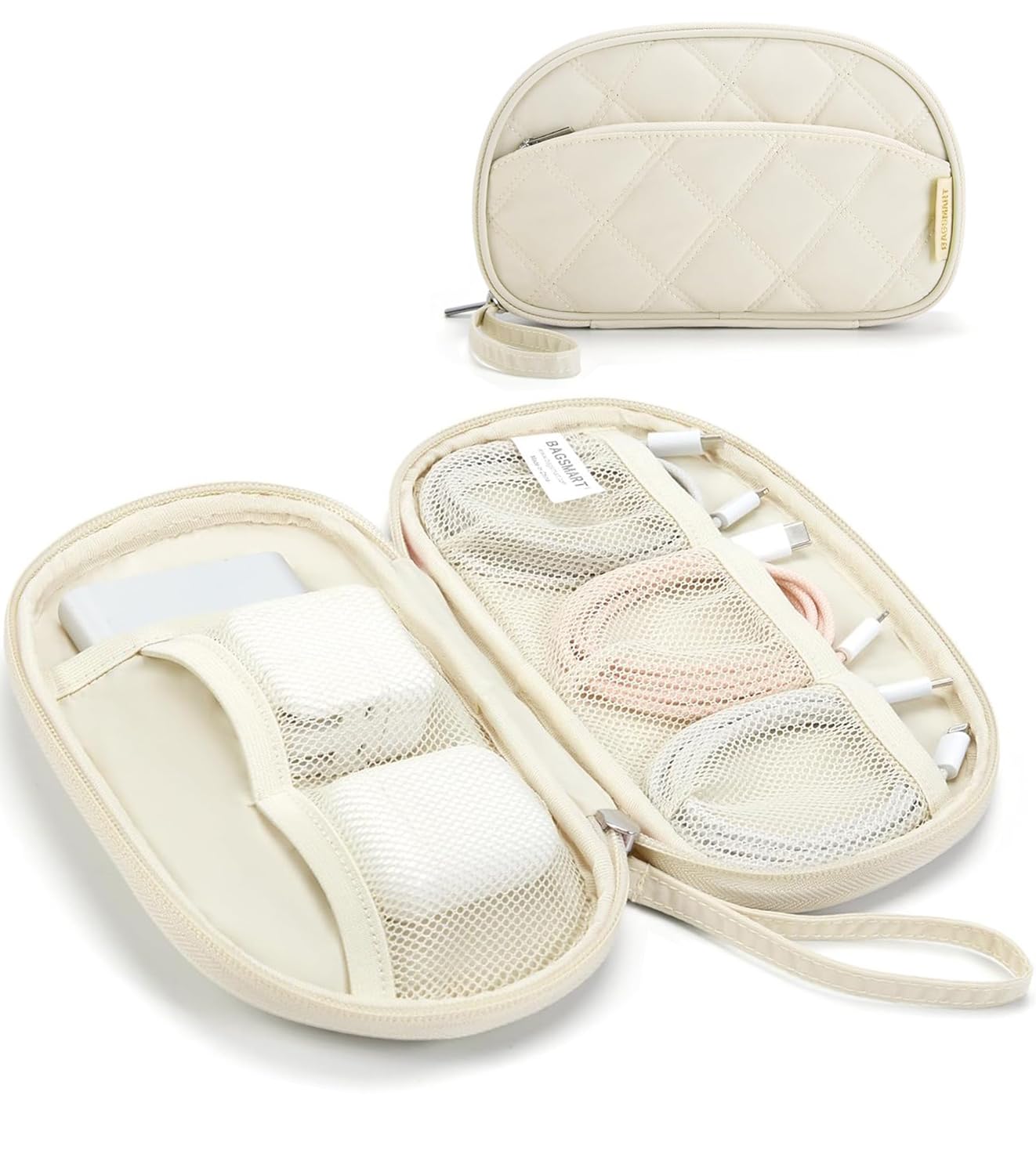 BAGSMART Cord Organizer Travel Cable Bag, Compact Tech Electronic Organizer Travel Case, Essentials for Charger, Cable, Phone, Flash drive - Beige