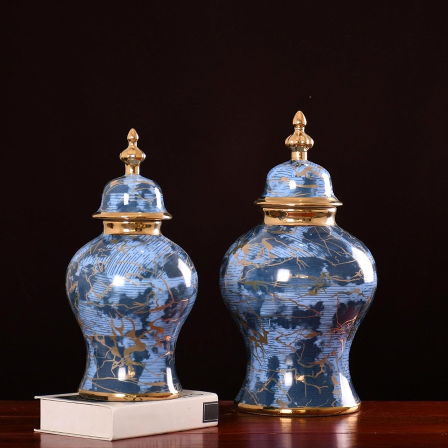 Vases Ginger Jar, Blue Pattern Ceramic Modern Handcraft Vase with Lid, for Home Office Kitchen Party Wedding(48x26cm)