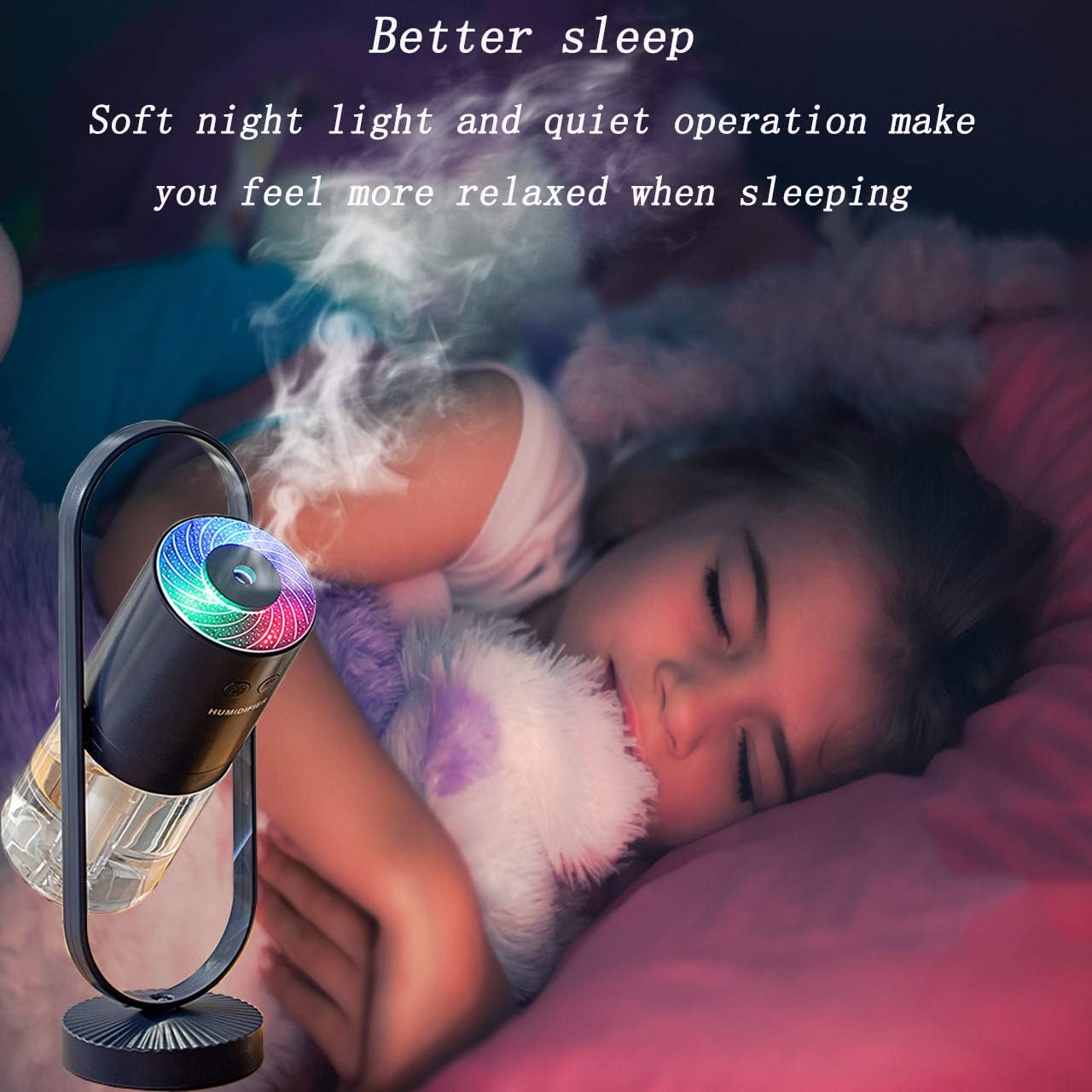 Portable Mini Humidifier, 200ml Small Cool Mist Humidifier with Night Light, USB Personal Desktop Humidifier