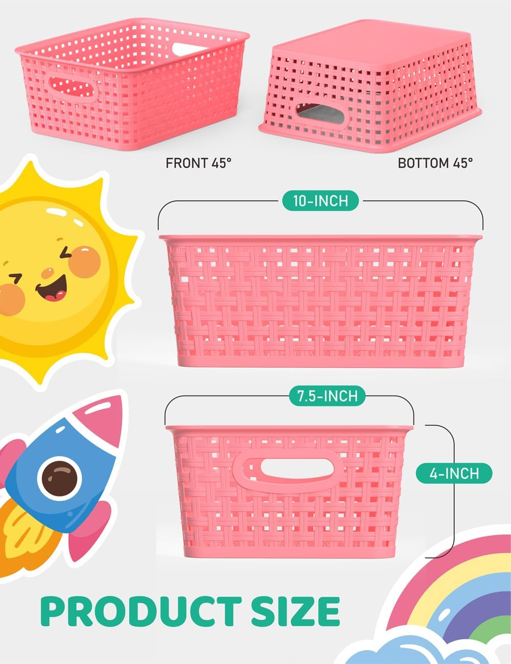 WYT 6-Pack Plastic Small Shelf Storage Weave Baskets, Organizing for Cabinets and Pantries, Pink