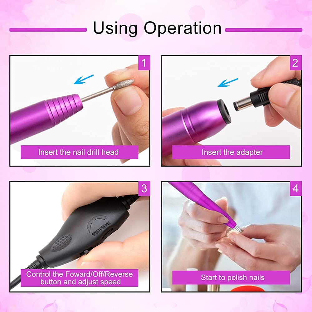 Portable Electric Nail Drill File Machine with Acrylic Nail Kit Set Professional 20000rpm Manicure Pedicure with Sanding Bands Brush for Nail Art Gel Nail Polish Tips Clippers