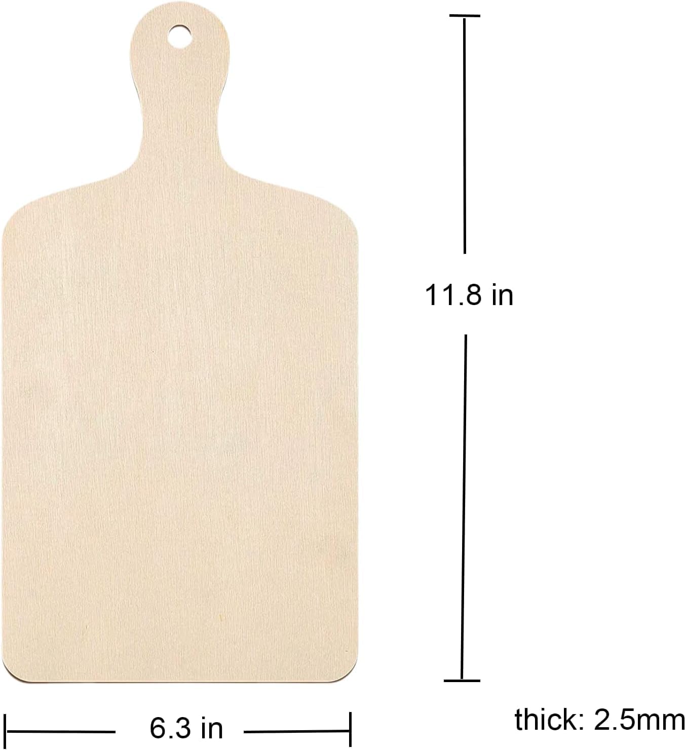 5 Pack Unfinished Wood Cutting Board, 11.8"L x 6.3"W, Wooden Paddle Cheese Bread Board Set for Craft