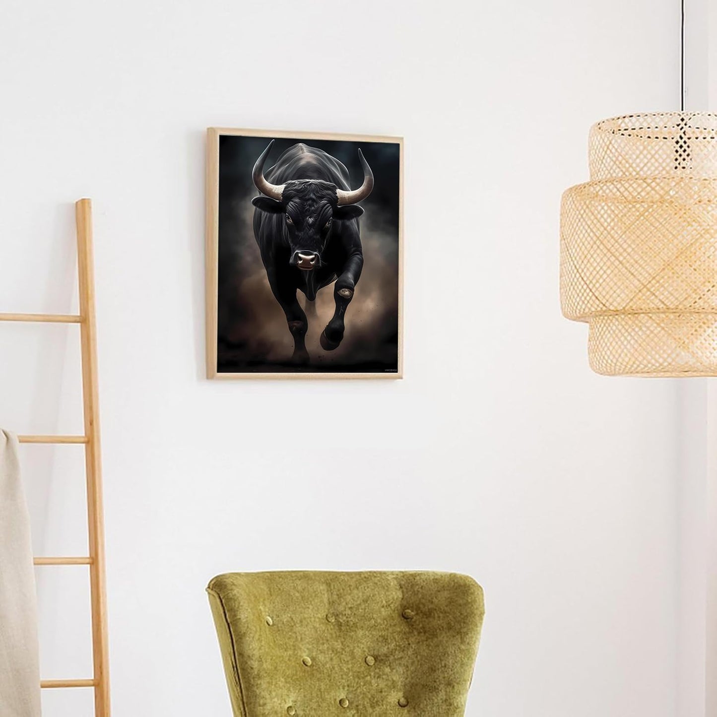 HMDIIMGE Strong Black Bull Diamond Painting Kit Handmade Hobbyist Cow Diamond Painting 5D Round Diamond Cross Stitch Crafts Wall Decoration Gifts 12x16 inch