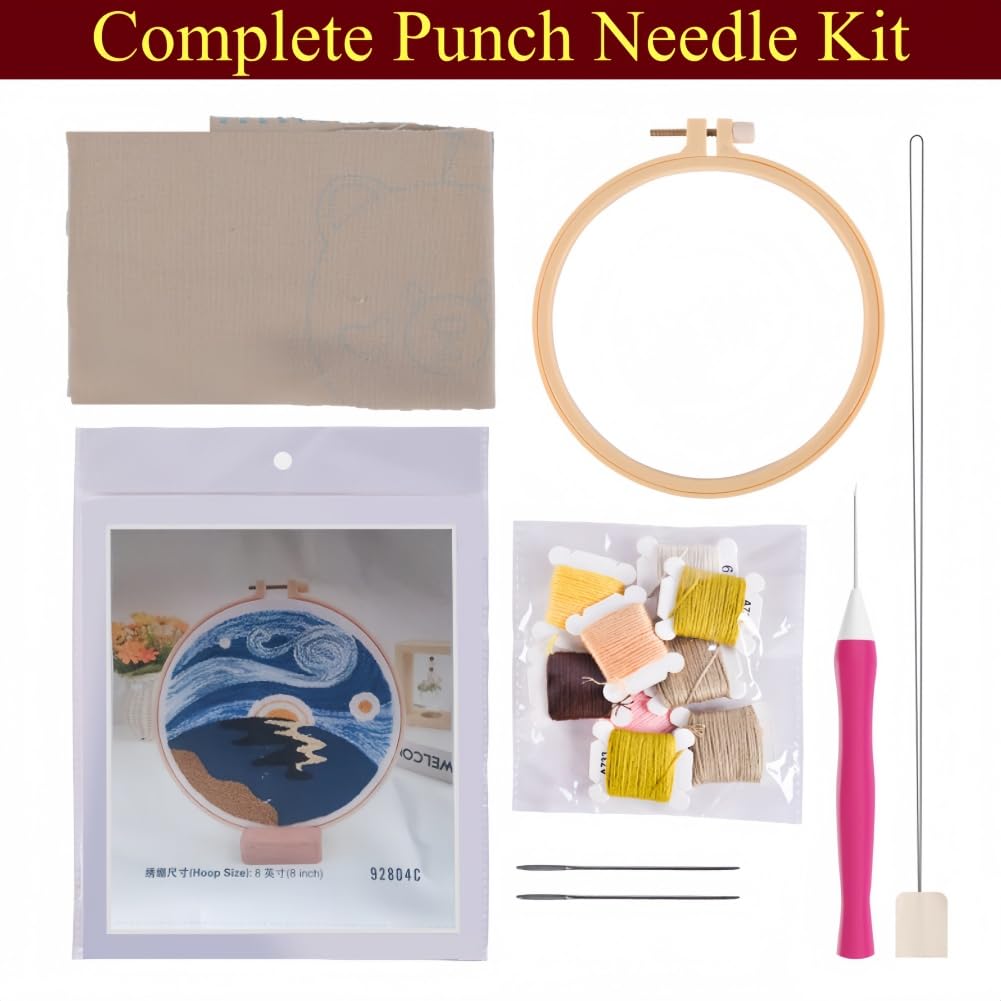YEESAM Art Punch Needle Kit with Sunflowers Patterns, Full Set DIY Punch Needle Tufting Coaster Yarn Rug Embroidery Set with Hoop Tool, Easy Craft for Adults Beginners
