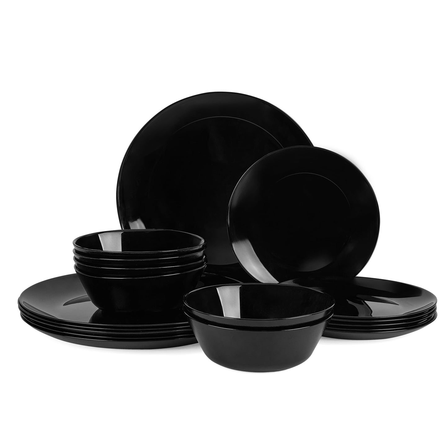 Dinnerware Sets for 6, LaGlint 18 Pieces Opal Glass Plates and Bowls Set, Dishwasher and Microwave Safe Dish Dinning Ware, Chip and Scratch Resistant Dishware Black
