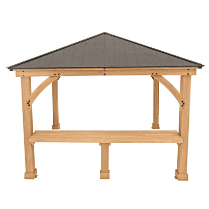 Yardistry 10' Meridian Bar Counter Attachment for 10' Pavilions, Gazebos, and Pergolas - Cedar Lumber - Natural Cedar Stain Color - Pavilion Not Included