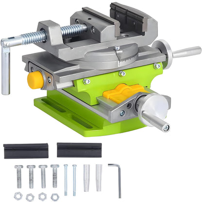 3’’ Cross Slide Drill Press Vise, 2 Way X-Y Compound Benchtop Drill Press Vise with 90° Rotary Table, for Mini Milling Machine
