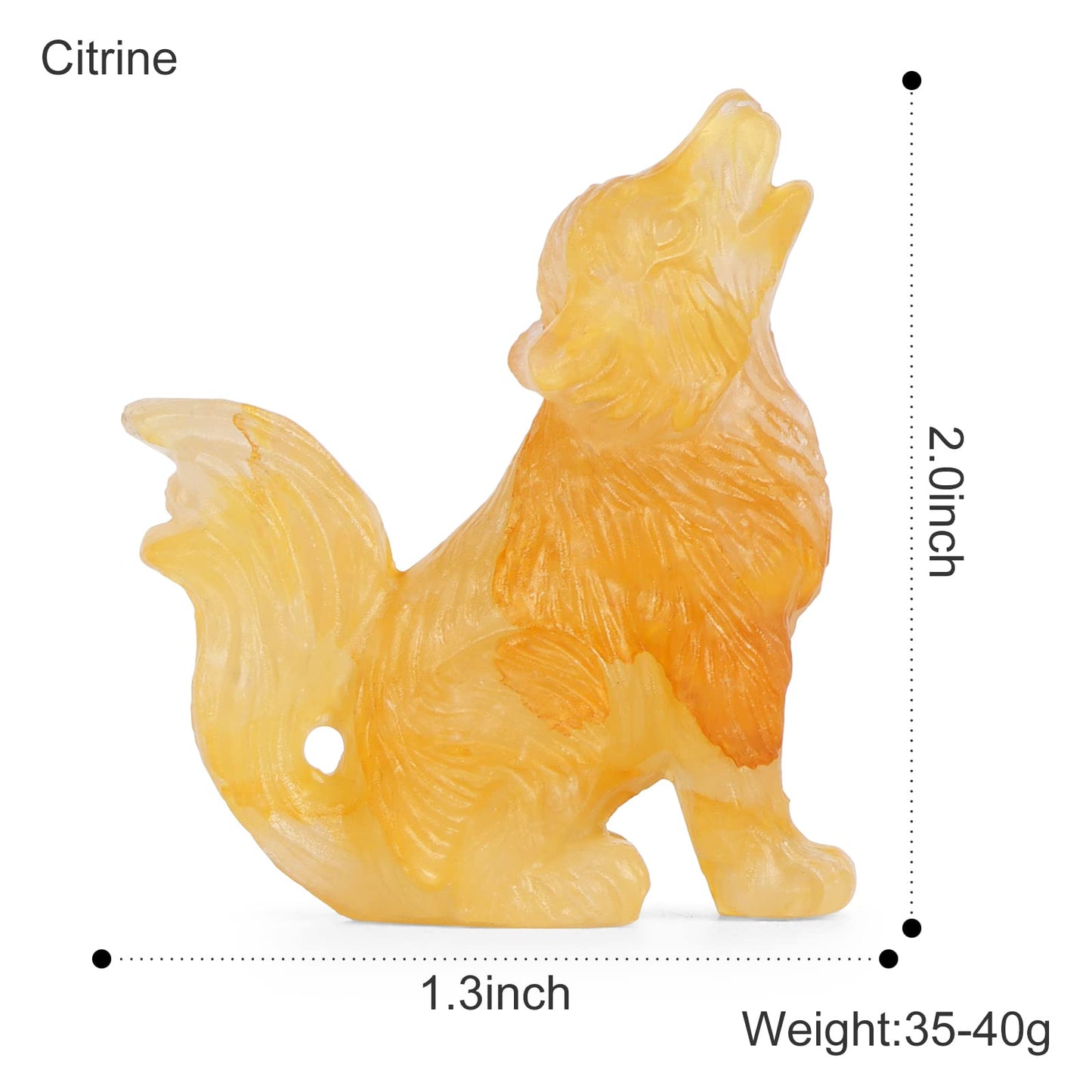 LEADGEM 2.0" Citrine Crystal Big Tail Wolf Decor Figurines Wolve Statue Healing Stones Hand Carved Sculpture Ornaments Top Colletctible