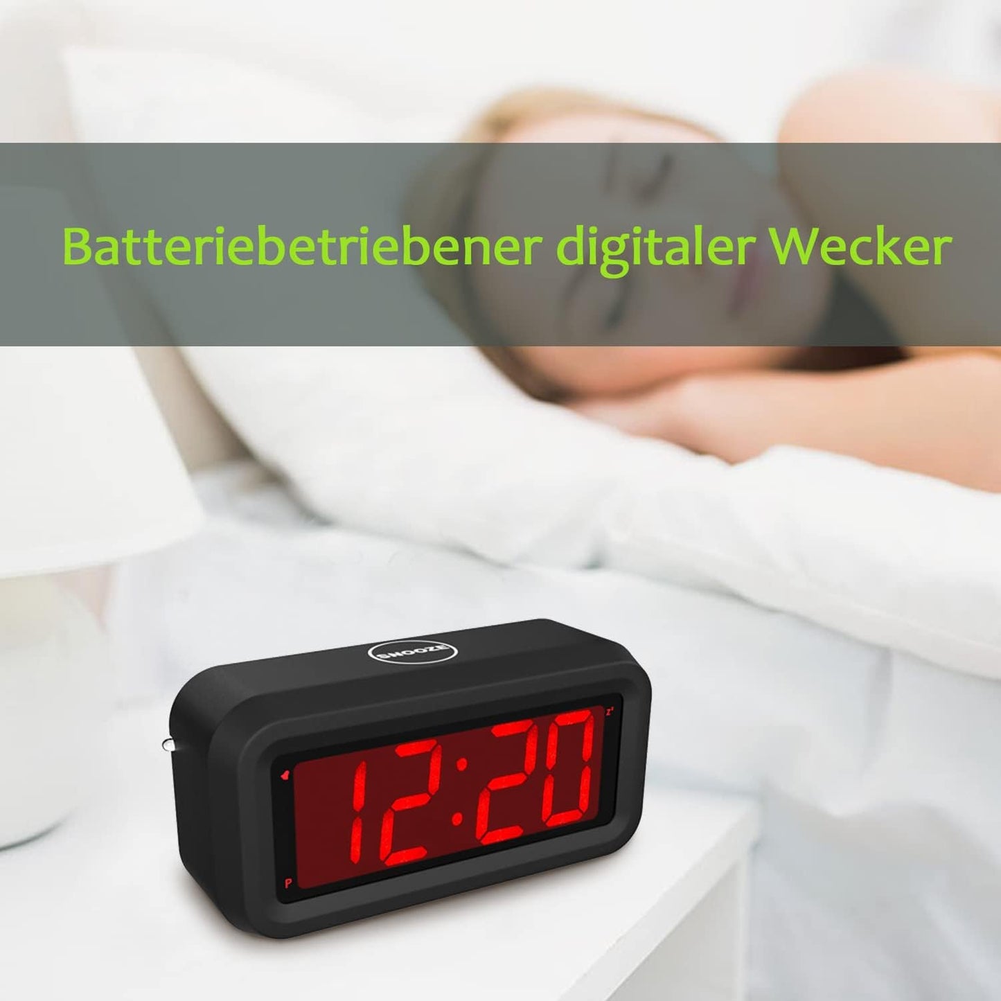 Digital Alarm Clock, Small Wall Clock, Battery Operated with 1.2" LED Large Display, for Bedroom/Desk