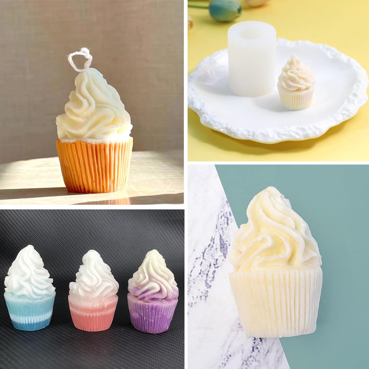 2 PCS Cupcake Shape Soap Molds Ice Cream Shape Silicone Mold Swirl 3D Silicone Candle Mold Cupcake Cookie Pastry Mould Handmade Aromatherapy Moulds for DIY Dessert Candle Soap Wax Resin Clay Craft