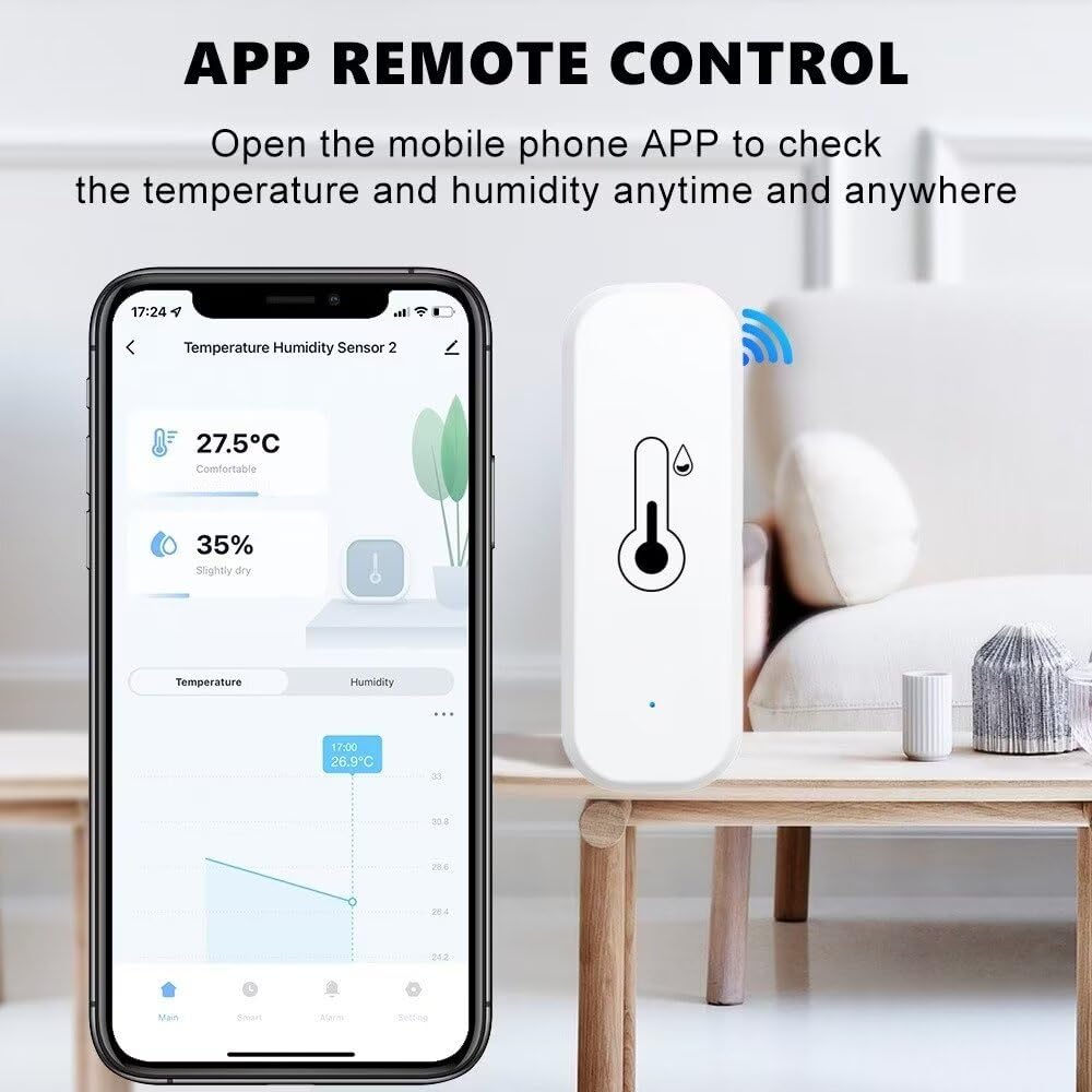 Wifi & Bluetooth Temperature and Humidity Sensor - Compatible with Alexa and Google Home (1 Pack)