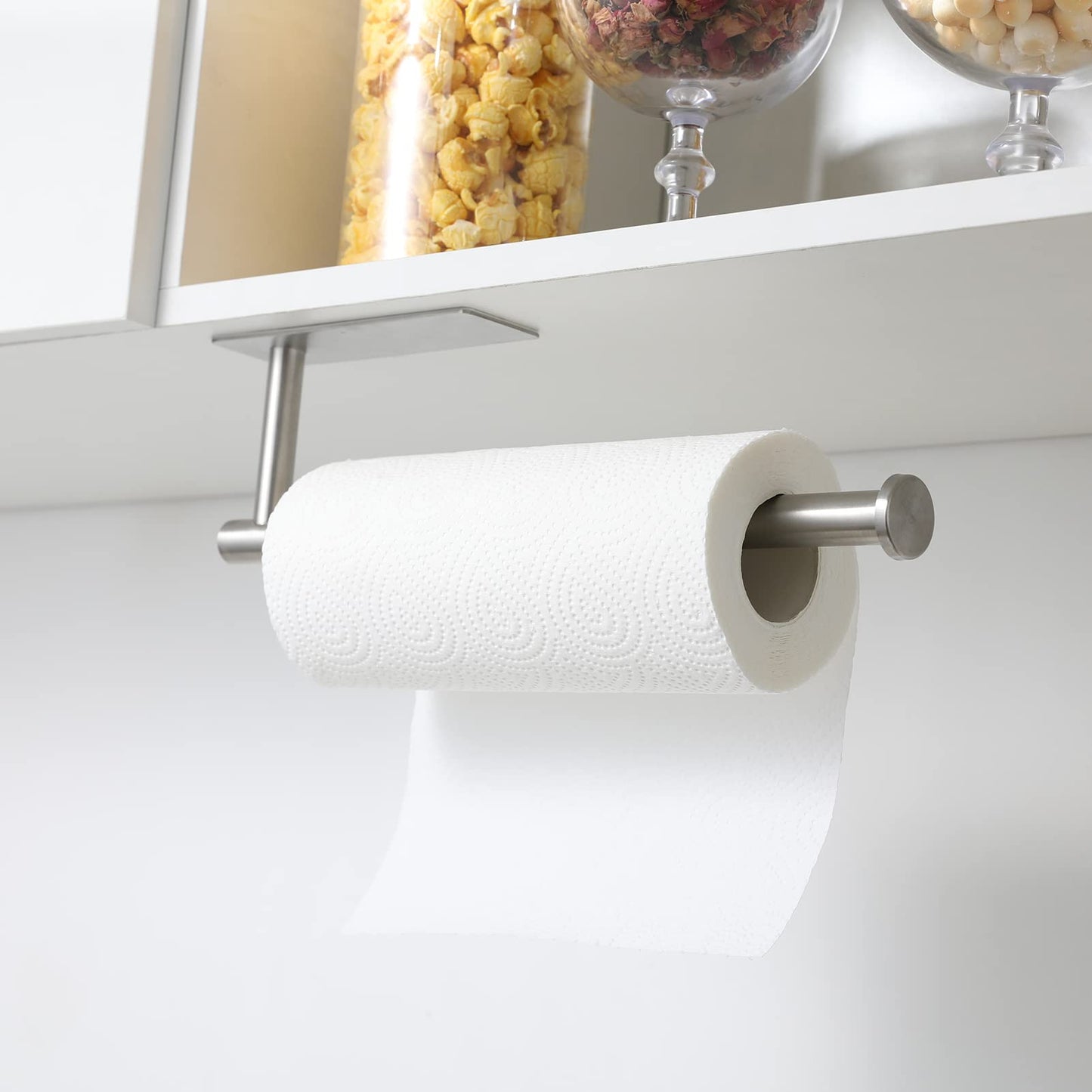 theaoo Under Cabinet Paper Towel Holder for Kitchen, Adhesive Paper Towel Roll Rack for Bathroom Towel, SUS304 Stainless Steel Wall Mount, Both Available for Adhesive and Screws