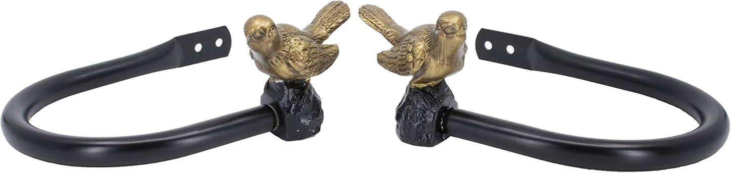 Meriville Set of 2 Decorative Bird Window Curtain Holdbacks for Draperies, Renaissance Gold