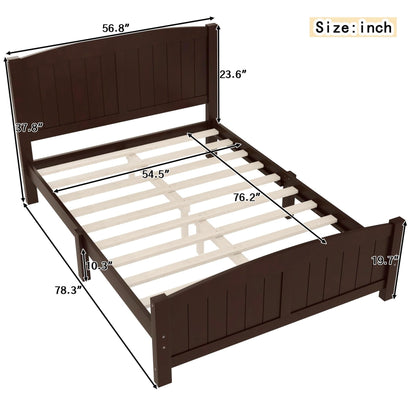 KEIKI Solid Pine Wood Full Size Bed Frame, Full Bed Platform with Headboard and Footboard, Solid Wood Slat Support, No Box Spring Needed, Modern Style Bedframe, Easy Assembly, Noise Free