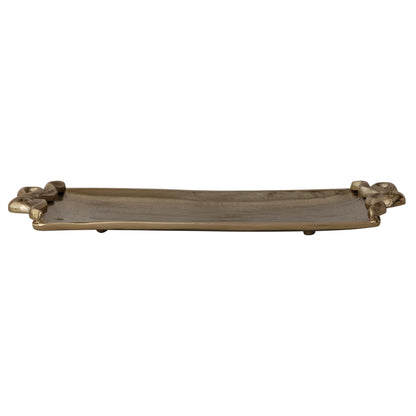 Creative Co-Op Cast Aluminum Rectangle Tray with Bow-Shaped Handles, Gold Finish