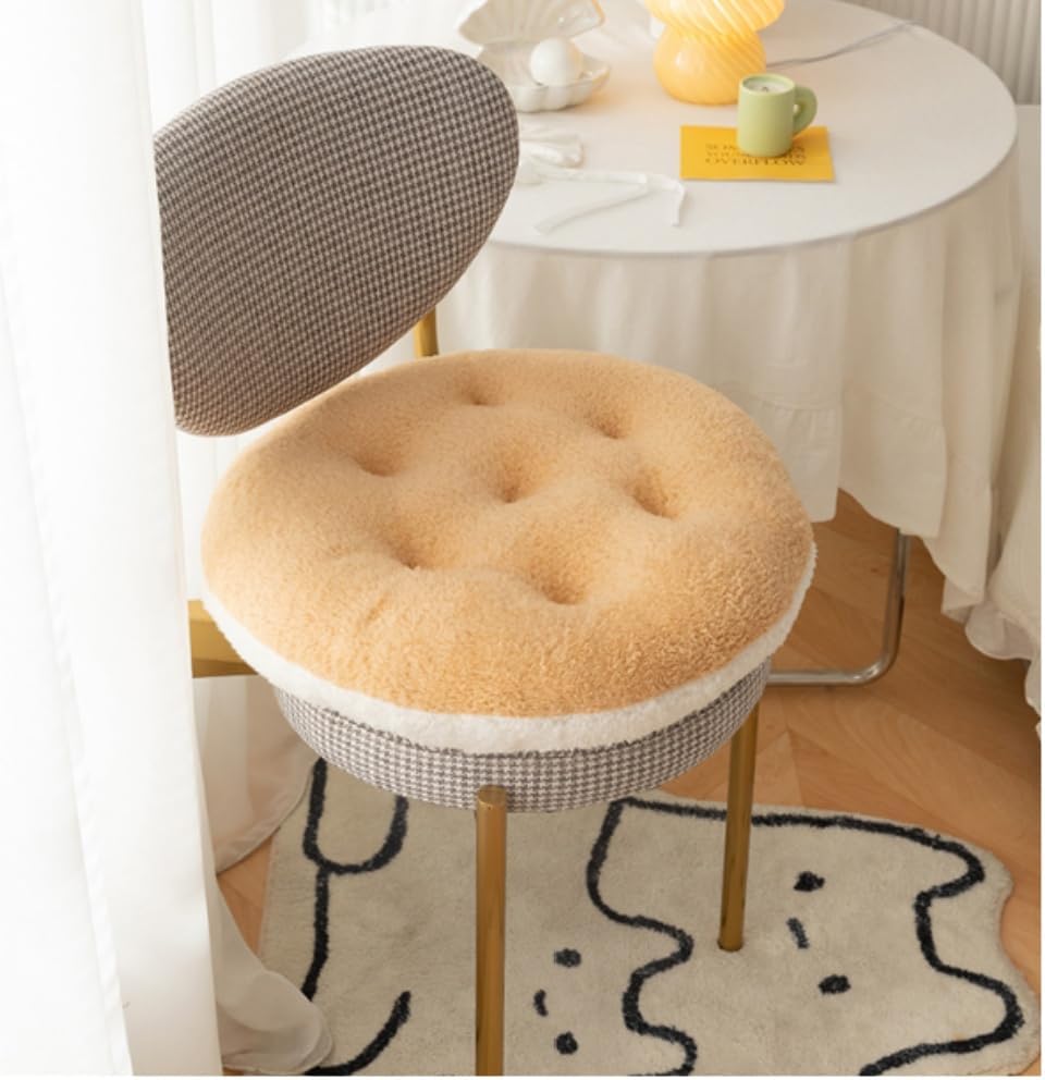 Super Soft Plush Washable Seat Cushion, Camel White Double Contrast Round Lamb Fleece for Kids Desk Chair 16 Inch