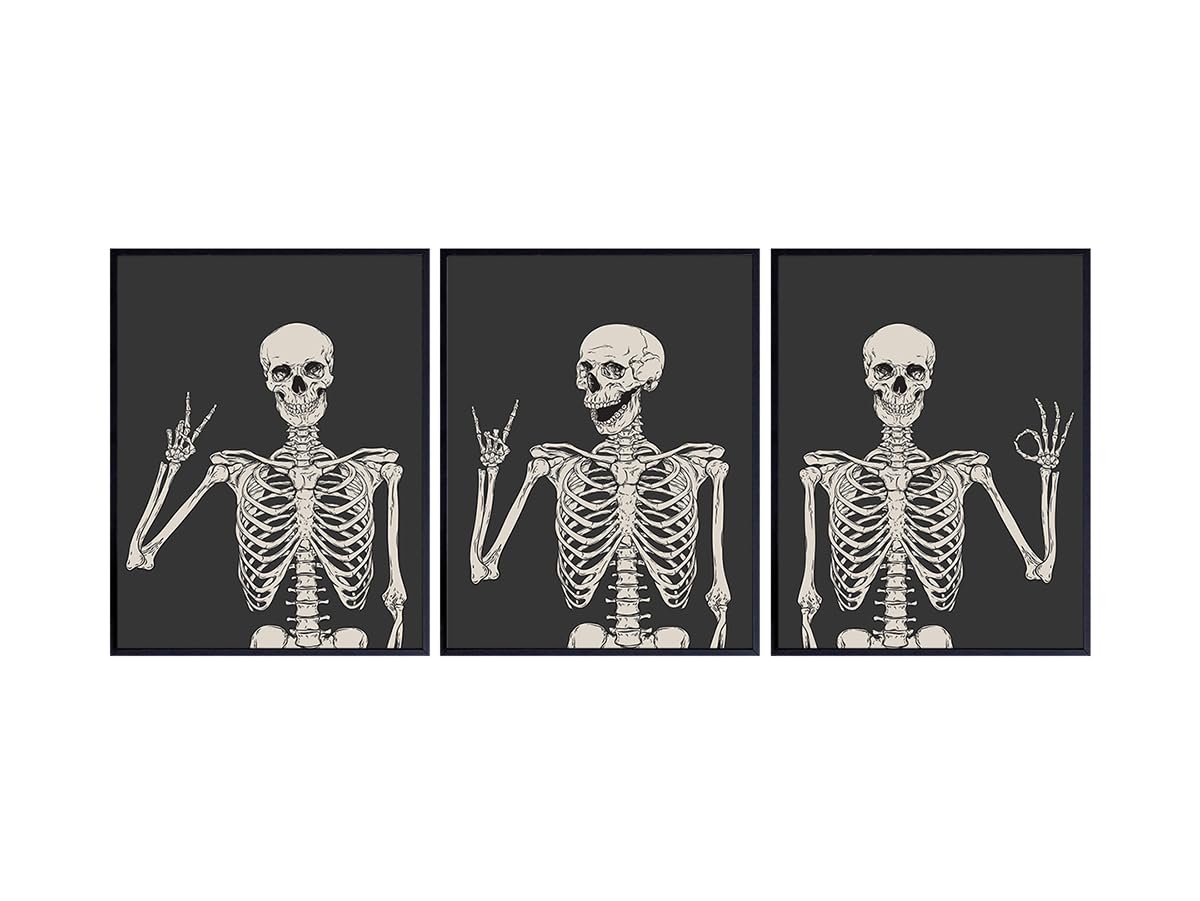 Skeleton Wall Art & Decor 11x14 - Halloween Wall Art - Goth Home Decor - Gothic Room Decoration, Pagan Gifts - Funny Skull Artwork, Bedroom Dorm Man cave - Men Boys Teens - Witchy Picture Poster Print