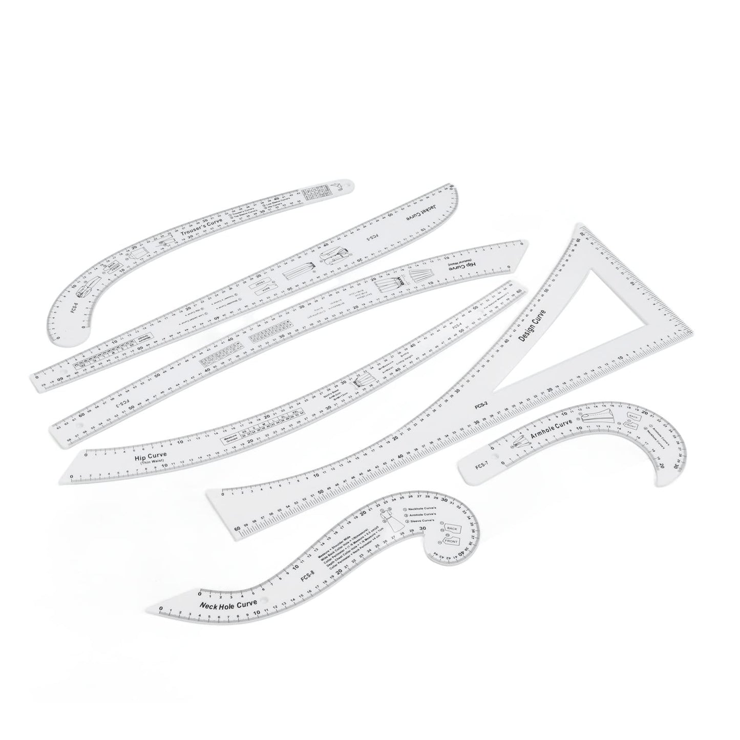 French Curve Ruler Set 7Pcs Acrylic Clear Sewing Ruler Tailor Kit for Dress Making