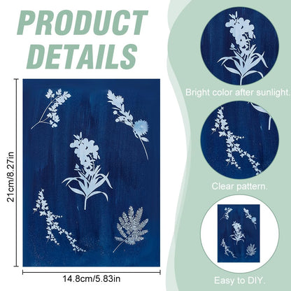 WEBEEDY 45 Pcs Cyanotype Kit Include 10 Sheets A5 Cyanotype Paper,10 Pcs Bookmark,25 Pcs Blank Labels for Adults Beginners,Sun Print Paper Kit Nature Drawing Printing for Leaves and Flower Press