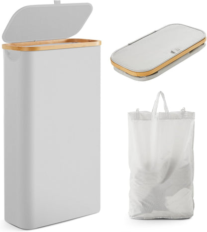 Fiona's magic Slim Laundry Hamper with Lid - 63L Narrow Laundry Basket with Removable Bag, Grey Collapsible