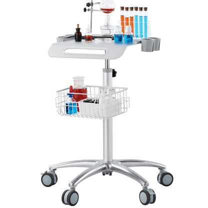 VEVOR Medical Trolley with Wheels - Height Adjustable Gas Lift, Large Tabletop 19"×17", Stainless Steel Rolling Laptop Cart with Storage Basket,Mobile Metal Scanner Cart for Ultrasound/Dental/EKG/Lab