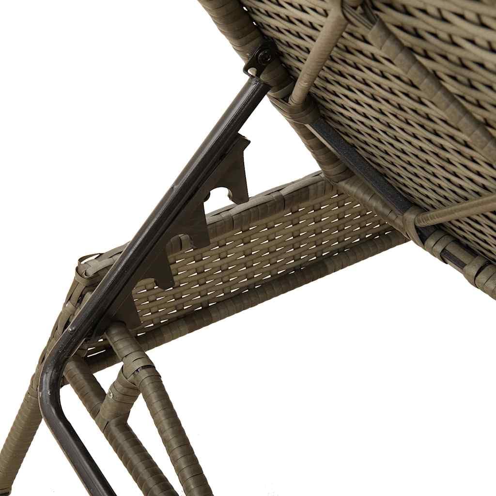 HPUYRFG Gray Poly Rattan Sun Lounger with Adjustable Backrest and Removable Cushions, Standard Size Foldable Outdoor Lounge Chair for Patio, Modern Gray Weather Resistant Sunbed