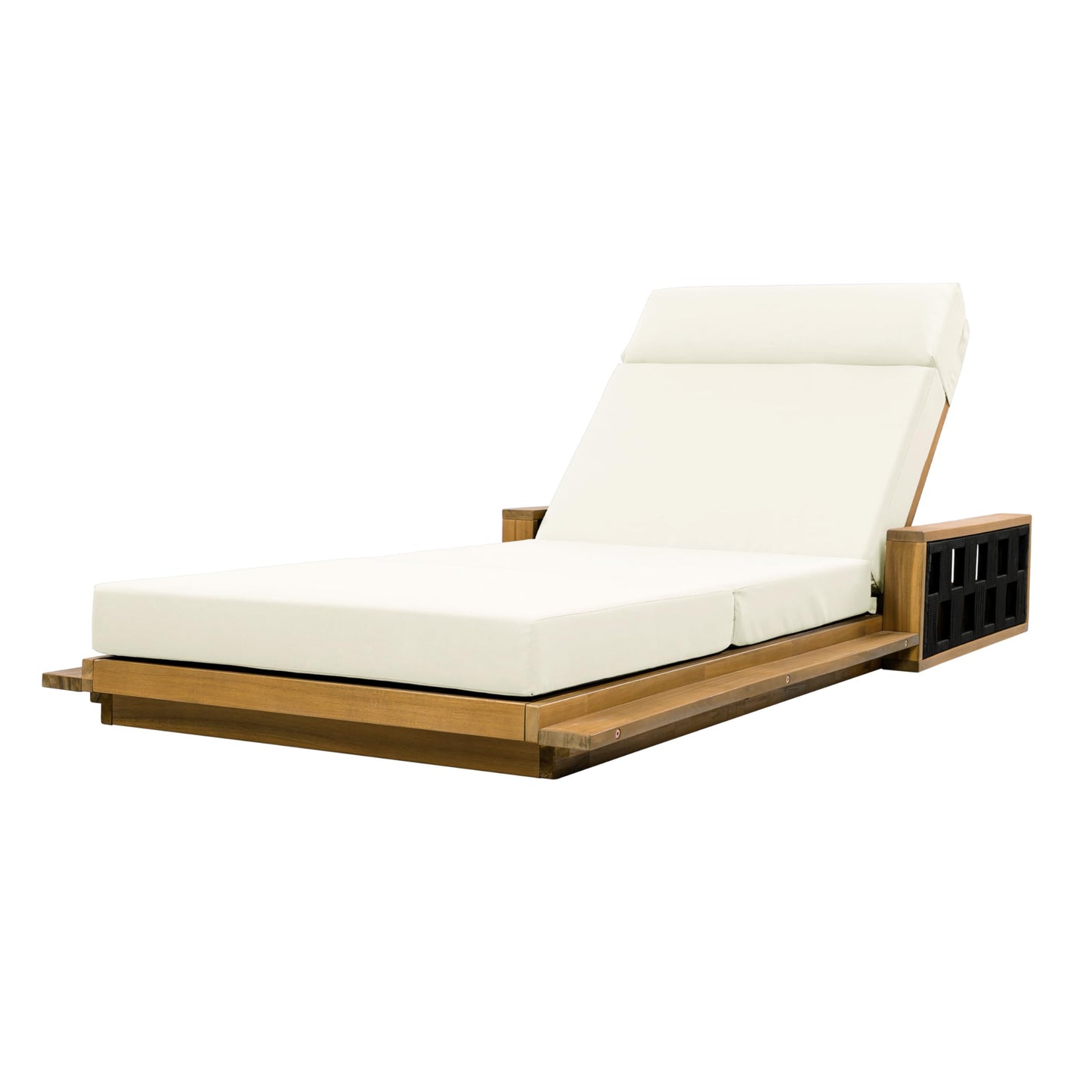Merax Acacia Wood Patio Chaise Lounge Set of 2, Outdoor Reclining Chairs with 4-Position Adjustable Backrest, 2-Piece Sunbathing Recliner & 4" Thick Four-fold Cushion for Poolside, Garden, Beige