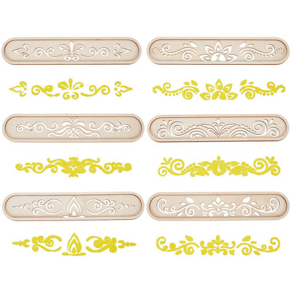 BENECREAT 6 Pack Wooden Diwali Rangoli Stencils for Painting, 6 Styles Mandala Stencils for Home Decor DIY Art Projects, 11.8x2.4 Inch