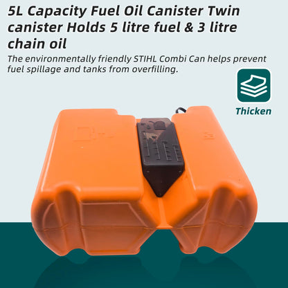 Fuel Container with Spill Proof Smart Control Spout with Bonus Spout Extender, Fuel Can 5 L + 2.5 L Oil 0000 881 0113 00008810113 With Two tool carriers for Shtil Chainsaw – Orange
