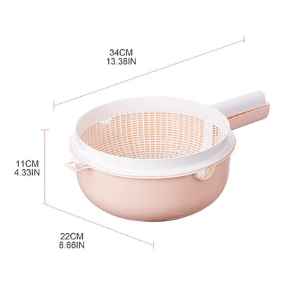 HUANIZI Double Layer Rice Wash Basket 2 in 1 Kitchen Strainer Bowl Drain Basket with Handle Fruit Vegetable Colander for Washing Mixing Kitchen Strainer Bowl Set, Beige