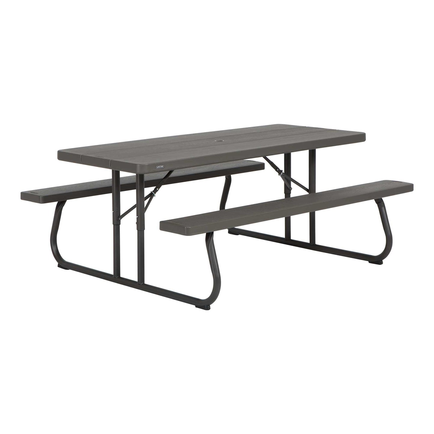 LIFETIME 6‑Foot Classic Folding Picnic Table, UV Protected Tabletop, Steel Frame, Seats 8, Weather & Rust Resistant, Flat Folding Outdoor Picnic Table with Umbrella Hole
