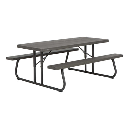 LIFETIME 6‑Foot Classic Folding Picnic Table, UV Protected Tabletop, Steel Frame, Seats 8, Weather & Rust Resistant, Flat Folding Outdoor Picnic Table with Umbrella Hole