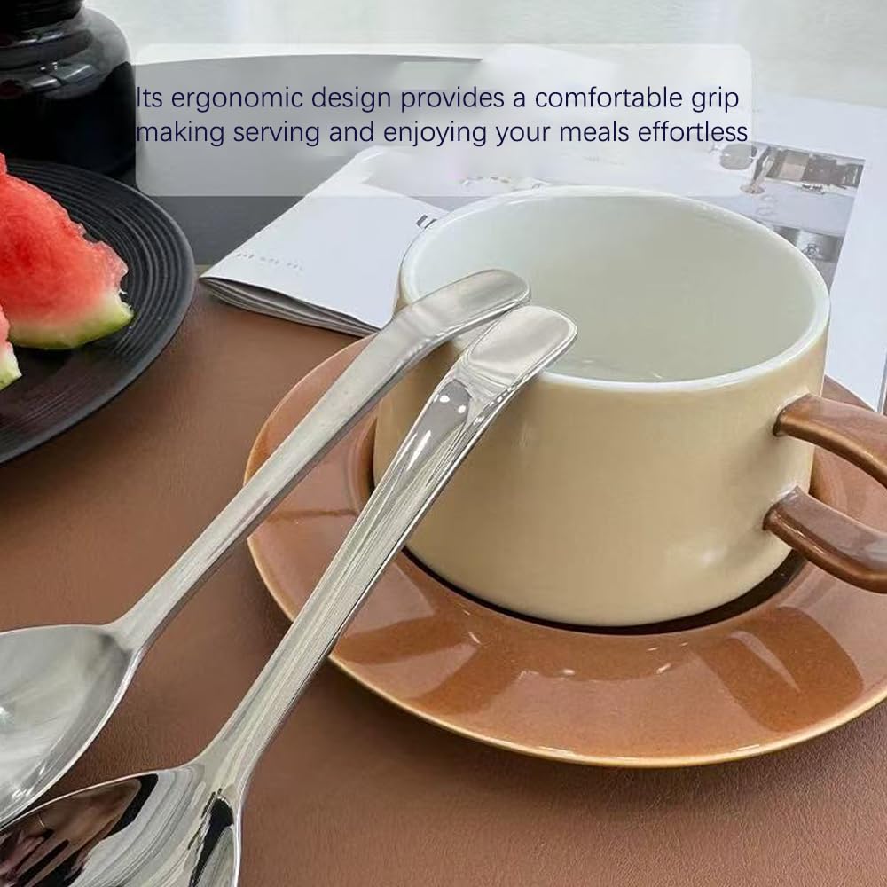 ZDFQly 6.7 Inches Soup Spoons, 2 Pieces Premium 18/10 Stainless Steel Table Spoons, Deep Bowl, Perfect for Pho, Ramen, Noodles, Wonton, Dumpling, Rice, Silver, Dishwasher Safe